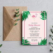 Roze Flamingo Tropical Baby shower Invitation Kaart