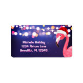 Roze Flamingo Tropical Beach-kerstadres Etiket (Voorkant)