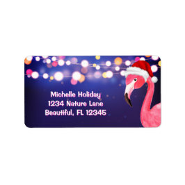Roze Flamingo Tropical Beach-kerstadres Etiket