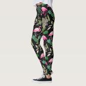 Roze Flamingo Tropical Botanical Black Achtergrond Leggings (Links)