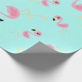 Roze Flamingo Tropical Cute 1st Birthday Cadeaupapier (Hoek)