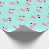 Roze Flamingo Tropical Cute 1st Birthday Cadeaupapier (Hoek)