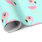 Roze Flamingo Tropical Cute 1st Birthday Cadeaupapier (Rol Hoek)