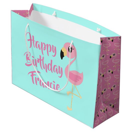 Roze Flamingo Tropical Cute 1st Birthday Groot Cadeauzakje (Achterkant Gekanteld)