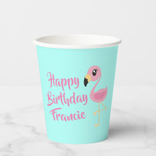 Roze Flamingo Tropical Cute 1st Birthday Papieren Bekers