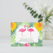 Roze Flamingo Tropical Dank je bruiloft Briefkaart (Staand voorkant)