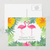 Roze Flamingo Tropical Dank je bruiloft Briefkaart (Voorkant / Achterkant)
