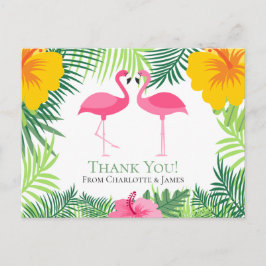 Roze Flamingo Tropical Dank je bruiloft Briefkaart