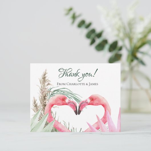 Roze Flamingo Tropical Dank je bruiloft Briefkaart (Staand voorkant)