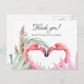 Roze Flamingo Tropical Dank je bruiloft Briefkaart (Voorkant / Achterkant)