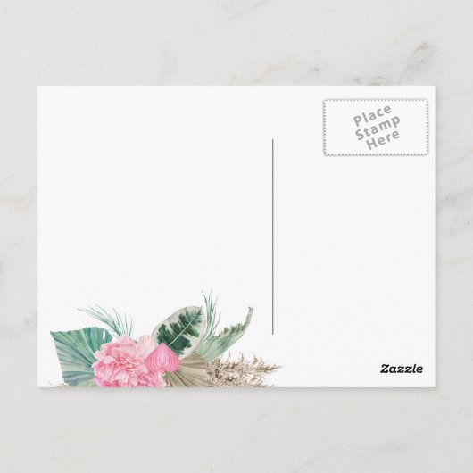 Roze Flamingo Tropical Dank je bruiloft Briefkaart (Achterkant)