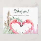 Roze Flamingo Tropical Dank je bruiloft Briefkaart (Voorkant)