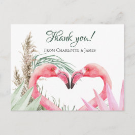 Roze Flamingo Tropical Dank je bruiloft Briefkaart