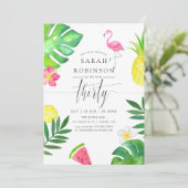 Roze Flamingo Tropical Exotic 30th Birthday Party Kaart (Staand voorkant)