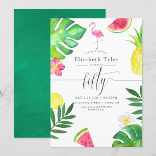 Roze Flamingo Tropical Exotic 50th Birthday Party Kaart