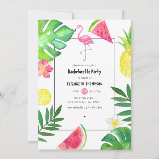 Roze Flamingo Tropical Exotic Bachelorette Party Kaart (Voorkant)