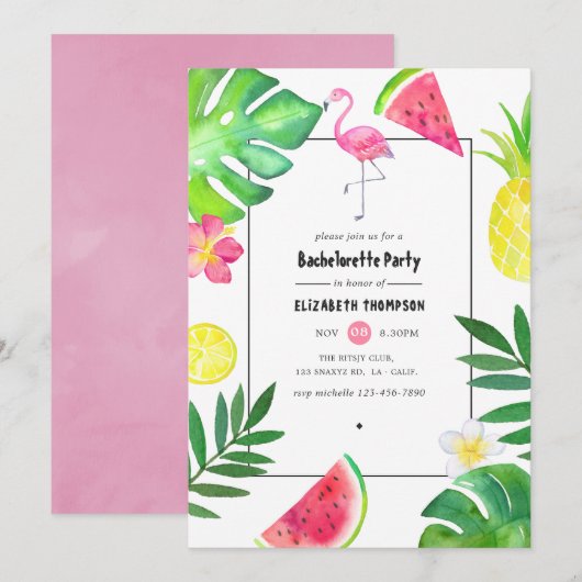 Roze Flamingo Tropical Exotic Bachelorette Party Kaart (Voorkant / Achterkant)