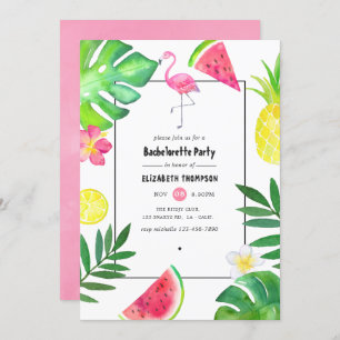 Roze Flamingo Tropical Exotic Bachelorette Party Kaart