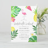 Roze Flamingo Tropical Exotic Bachelorette Weekend Kaart (Staand voorkant)