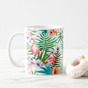 Roze Flamingo Tropical Floral Flowers Chic Koffiemok