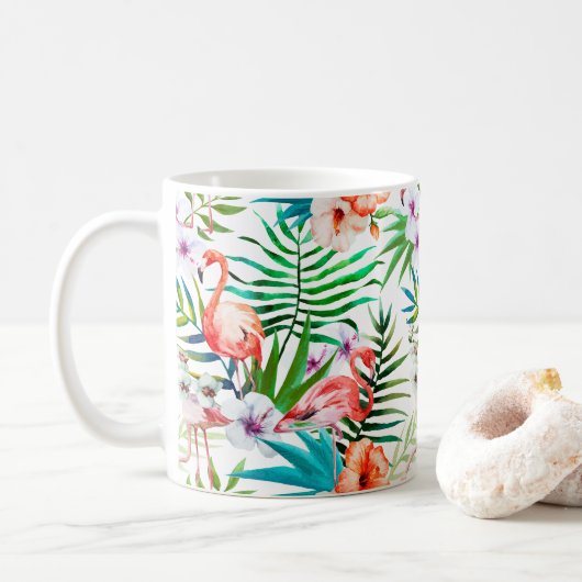 Roze Flamingo Tropical Floral Flowers Chic Koffiemok (Met donut)