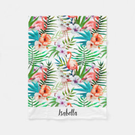 Roze Flamingo Tropical Floral, gepersonaliseerd Fleece Deken