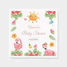 Roze Flamingo Tropical Flowers Baby shower servett