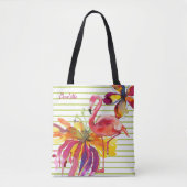 Roze Flamingo Tropical Flowers gepersonaliseerd Tote Bag (Voorkant)
