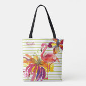 Roze Flamingo Tropical Flowers gepersonaliseerd Tote Bag (Achterkant)