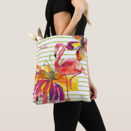 Roze Flamingo Tropical Flowers gepersonaliseerd Tote Bag