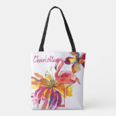 Roze Flamingo Tropical Flowers gepersonaliseerd Tote Bag (Achterkant)
