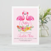 Roze Flamingo Tropical Flowers New Baby Aankondiging (Staand voorkant)