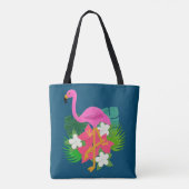 Roze Flamingo Tropical Flowers Tote Bag (Achterkant)