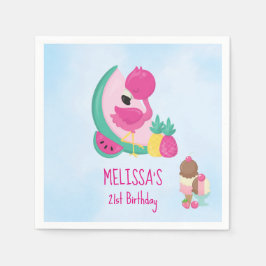 Roze Flamingo Tropical Fruit & Ice Cream Birthday Servet