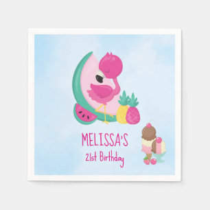 Roze Flamingo Tropical Fruit & Ice Cream Birthday Servet