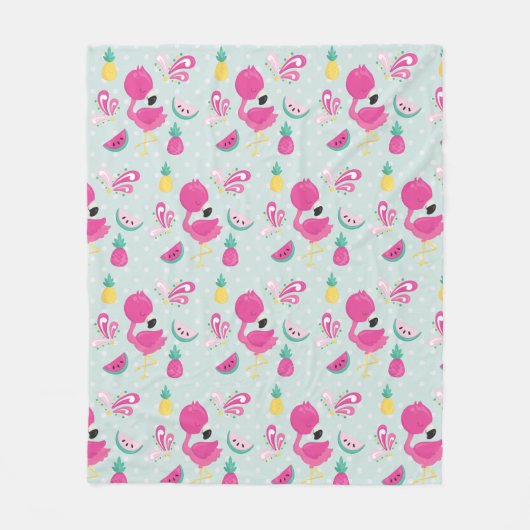 Roze Flamingo & Tropical Fruits Pattern Fleece Deken (Voorkant)