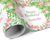 Roze Flamingo Tropical Girl's Birthday Cadeaupapier (Rol Hoek)