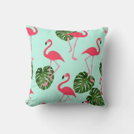 Roze Flamingo Tropical Green Leaf Reversible Kussen