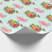 Roze Flamingo & Tropical Hibiscus Fancy Patroon Cadeaupapier (Hoek)