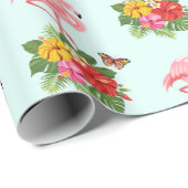 Roze Flamingo & Tropical Hibiscus Fancy Patroon Cadeaupapier (Rol Hoek)