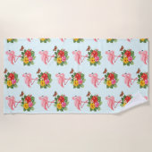 Roze Flamingo & Tropical Hibiscus Fancy Patroon Strandlaken (Voorkant)