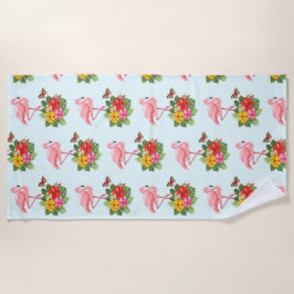 Roze Flamingo & Tropical Hibiscus Fancy Patroon Strandlaken