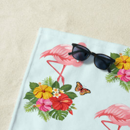 Roze Flamingo & Tropical Hibiscus Fancy Patroon Strandlaken