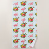 Roze Flamingo & Tropical Hibiscus Fancy Patroon Strandlaken (Voorkant)