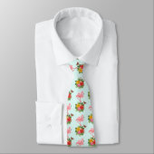 Roze Flamingo & Tropical Hibiscus Fancy Patroon Stropdas (Gebonden)