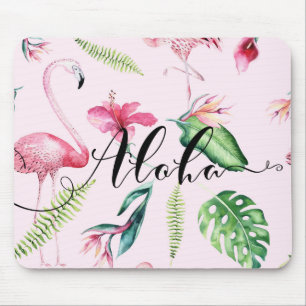Roze Flamingo Tropical Hibiscus Floral Aloha Muismat