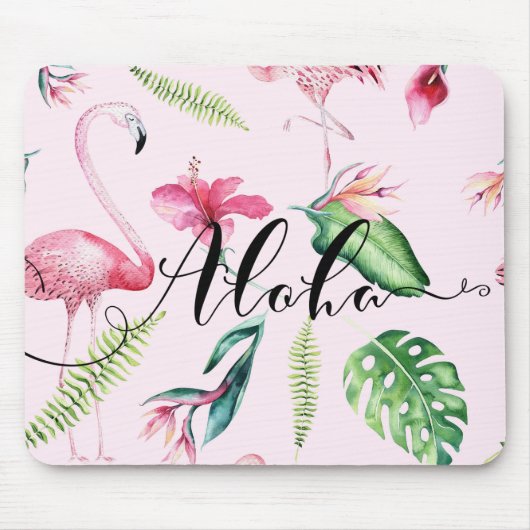 Roze Flamingo Tropical Hibiscus Floral Aloha Muismat (Voorkant)