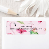 Roze Flamingo Tropical Hibiscus Floral Fun Etiket (Insitu)
