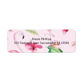Roze Flamingo Tropical Hibiscus Floral Fun Etiket (Voorkant)