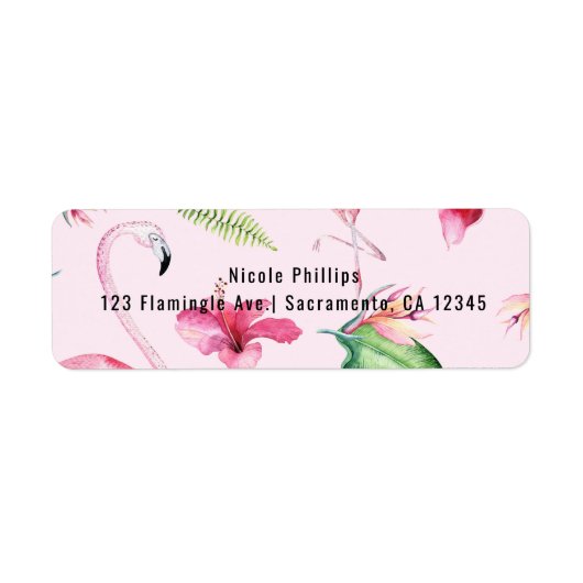 Roze Flamingo Tropical Hibiscus Floral Fun Etiket (Voorkant)